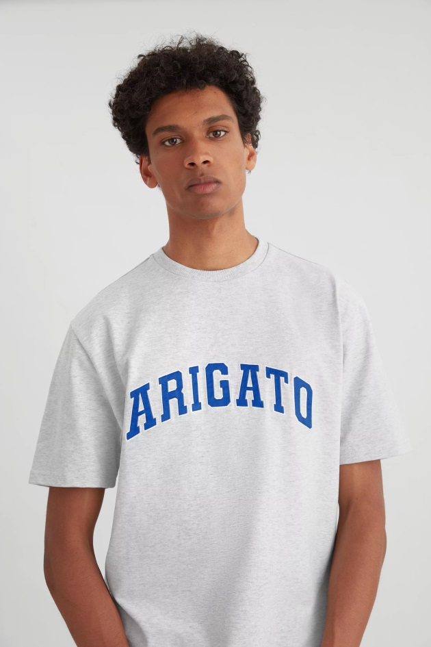 Camiseta Axel Arigato Cinza Melange Com Logotipo Da Faculdade